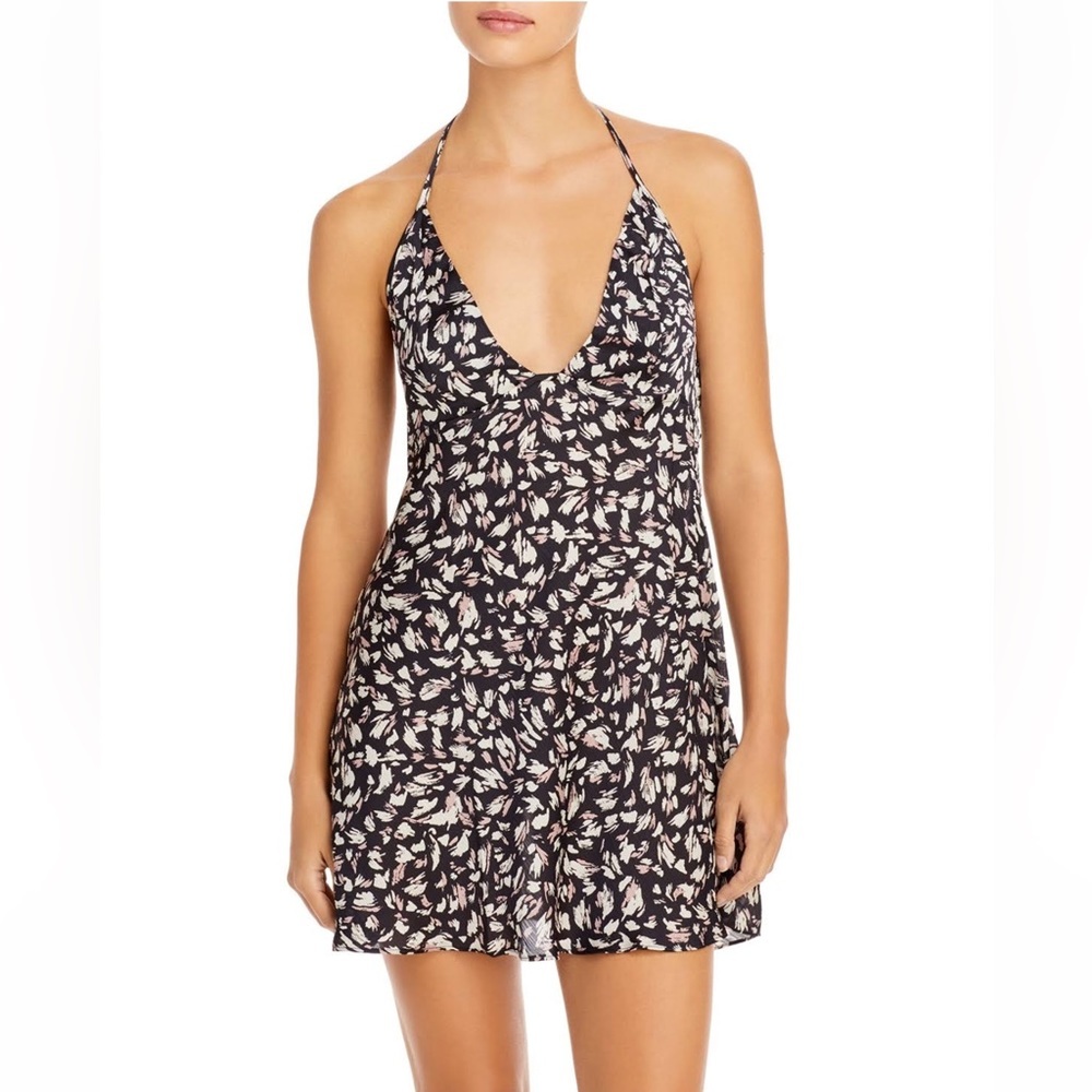 Free People Black Floral Halter Mini Dress